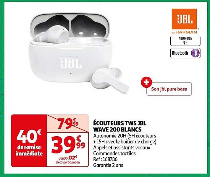 écouteurs tws jbl wave 200 blancs