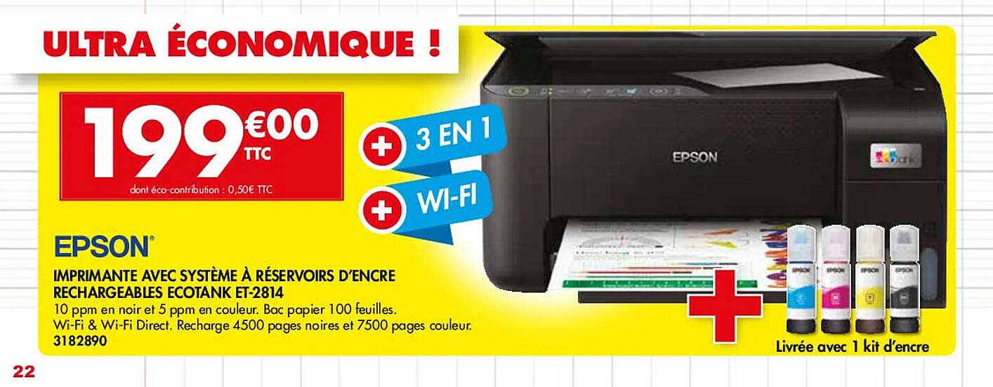 imprimante avec système à réservoirs d'encre rechargeables écotank et-2814 epson