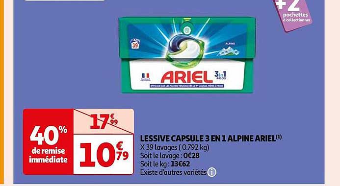 Lessive Capsule 3 En 1 Alpine Ariel