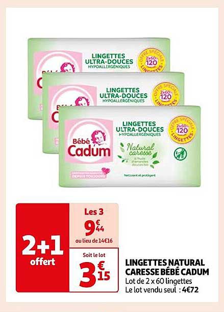 Lingettes Natural Caresse Bébé Cadum