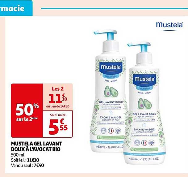 mustela gel lavant doux à l'avocat bio