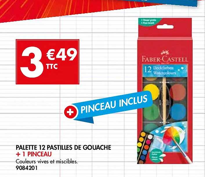 palette 12 pastilles de gouache + 1 pinceau faber-castell