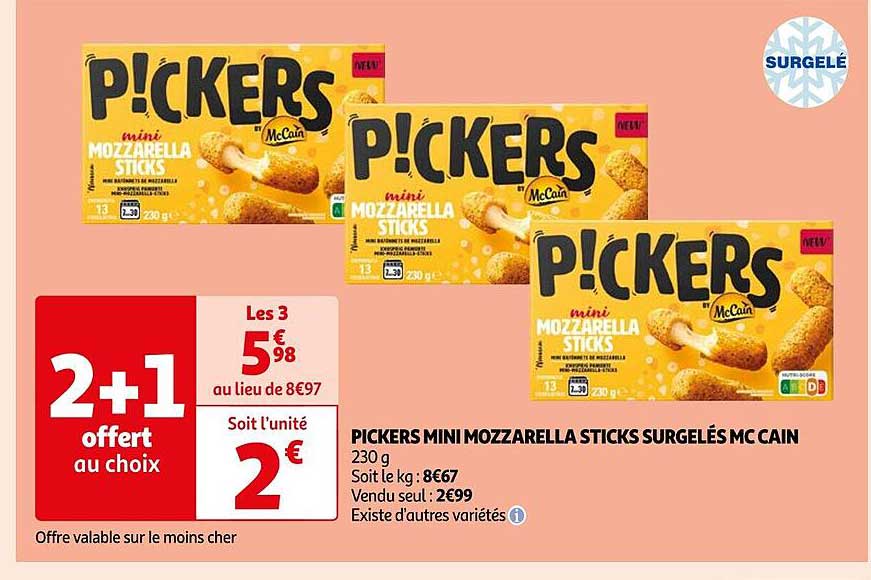 pickers mini mozzarella sticks surgelés mc cain