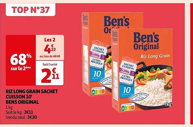 Riz Long Grain Sachet Cuisson 10' Ben's Original