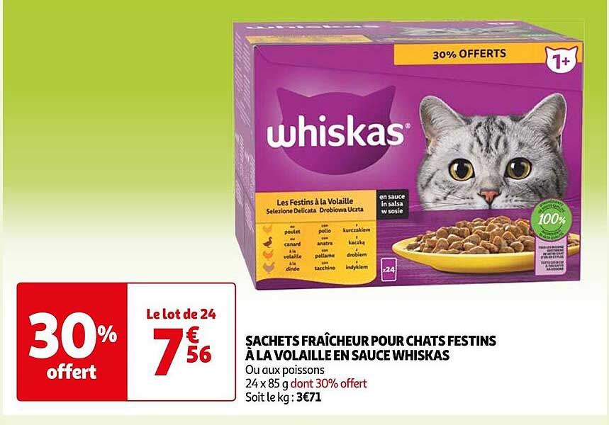 Sachets Fraîcheur Pour Chats Festins à La Volaille En Sauce Whiskas