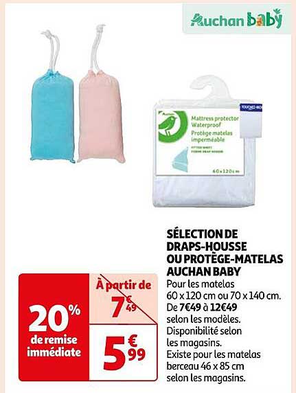 sélection de draps-housse ou protège-matelas auchan baby