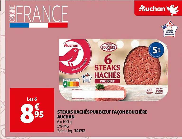 steaks hachés pur bœuf façon bouchère auchan