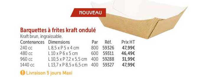 barquettes à frites kraft ondulé