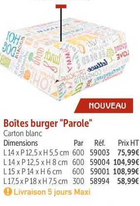 boîtes burger "parole"