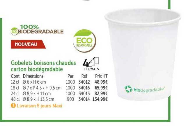 gobelets boisson chaudes carton biodégradable