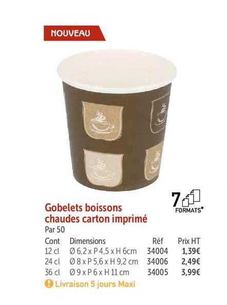 gobelets boisson chaudes carton imprimé