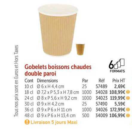 gobelets boisson chaudes double paroi
