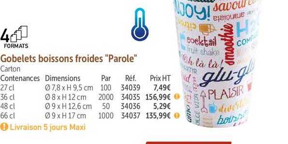 gobelets boissons froides "parole"