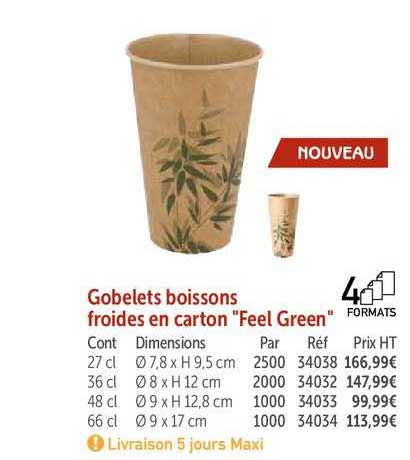 gobelets boissons froides en carton feel green