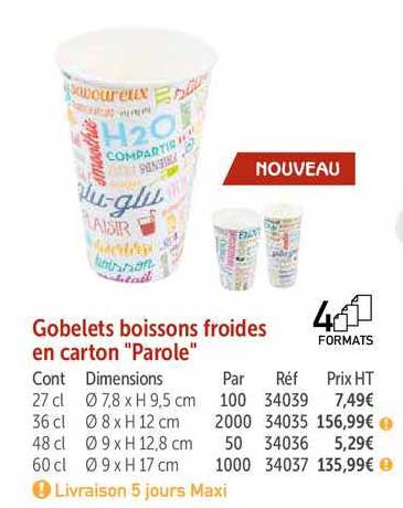 gobelets boissons froides en carton parole