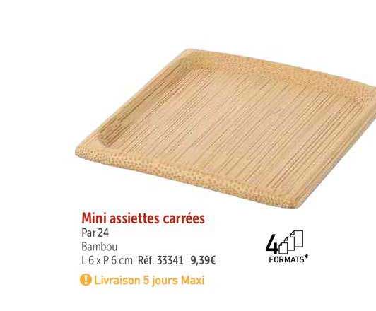 mini assiettes carrées par 24 bambou