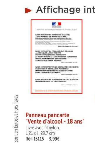 panneau pancarte "vente d'alcool moins 18 ans"