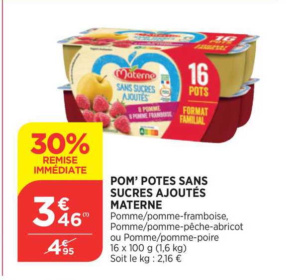 pom' potes sans sucres ajoutés materne 30% remise immédiate
