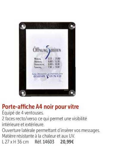 Porte Affiche A4 Noir Pour Vitre