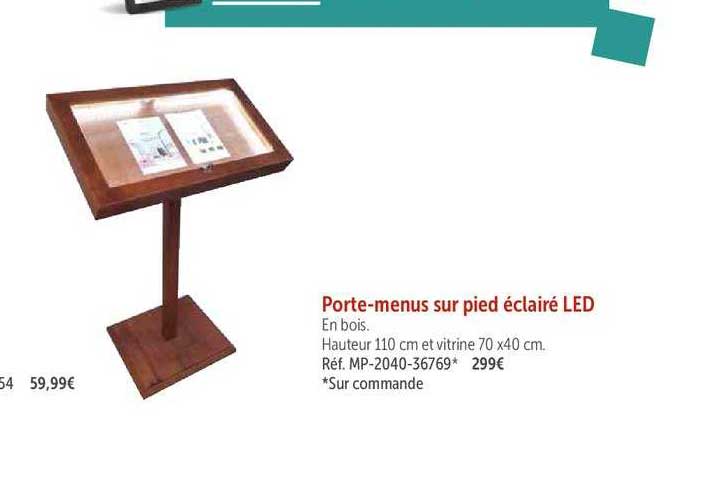 porte menus sur pied éclairé led