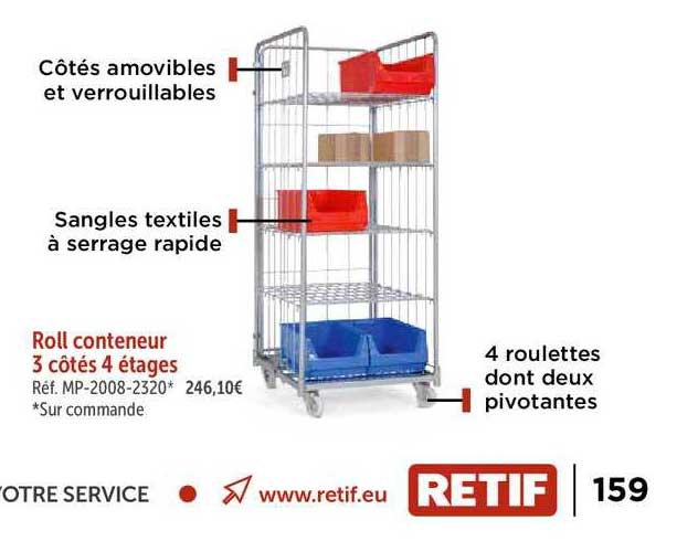 roll conteneur 3 côtés 4 étages