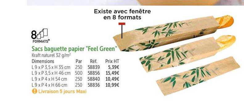 sacs baguette papier "feel green"