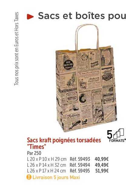 sacs kraft poignées torsadées "times"