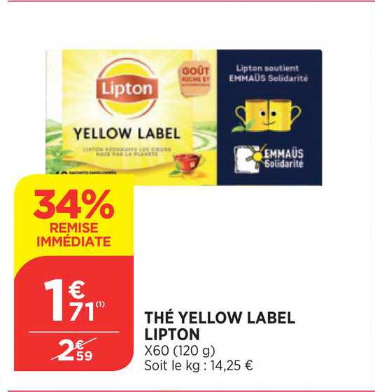 thé yellow label lipton 34% remise immédiate