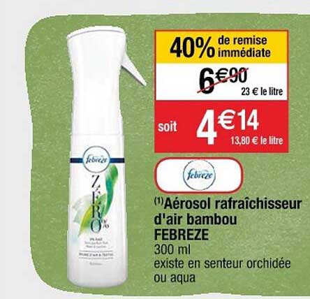 aérosol rafraîchisseur d'air bambou febreze 40% de remise immédiate