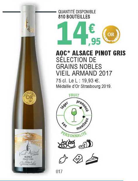 aoc alsace pinot gris sélection de grains nobles vieil armand 2017
