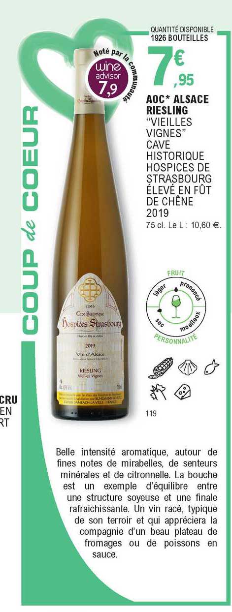 aoc alsace riesling "vieilles vignes" cave historique hospices de strasbourg élevé en fût de chêne 2019