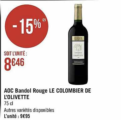 aoc bandol rouge le colombier de l'olivette