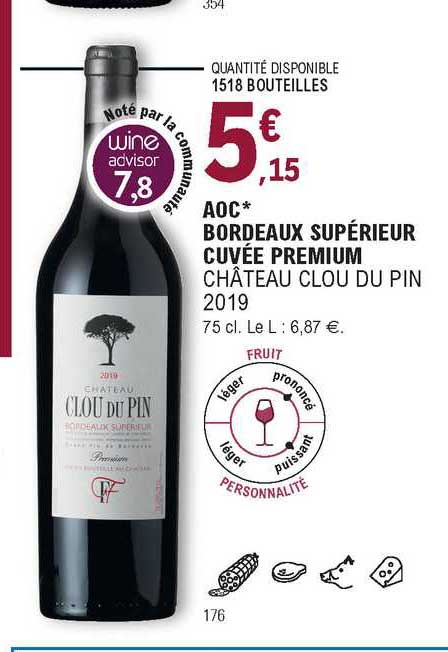 aoc bordeaux supérieur cuvée premium château clou du pin 2019