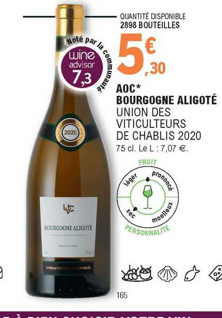 aoc bourgogne aligoté union des viticulteurs de chablis 2020
