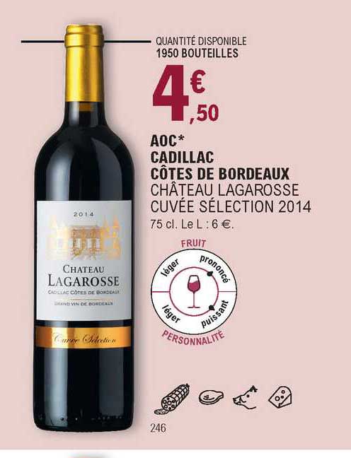 Aoc Cadillac Côtes De Bordeaux Château Lagarosse Cuvée Sélection 2014