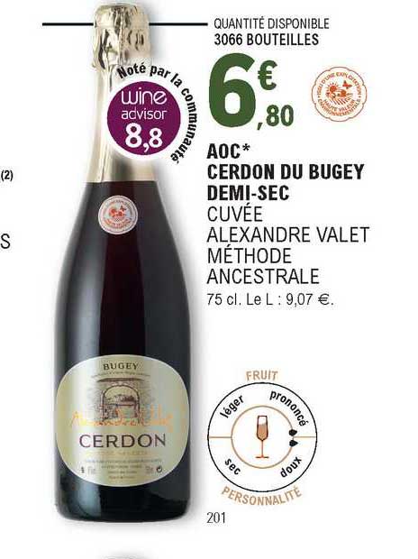 aoc cerdon du bugey demi-sec cuvée alexandre valet méthode ancestrale