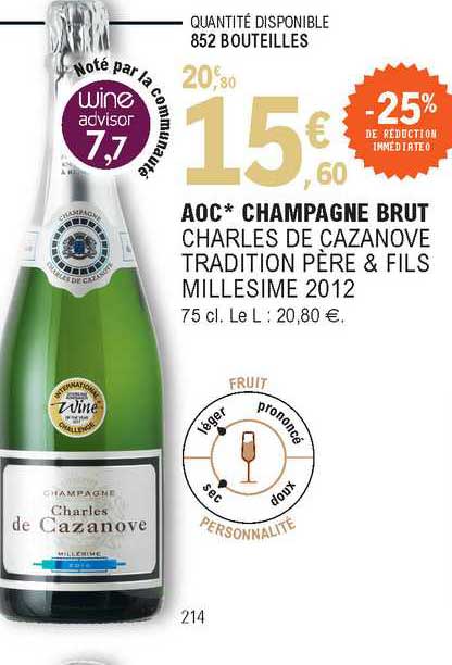 aoc champagne brut charles de cazanove tradition père & fils millesime 2012
