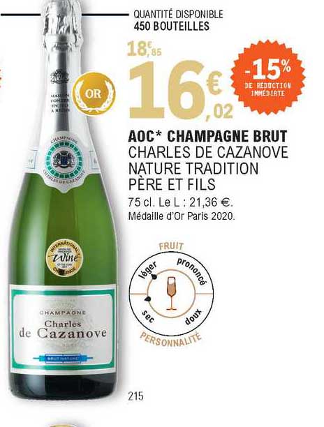 aoc champigne brut charles de cazanove nature tradition père et fils