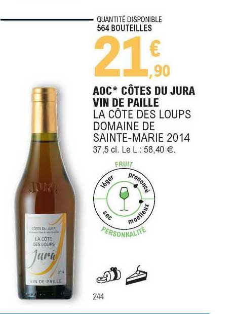 aoc côtes du jura vin de paille la côte des loups domaine de sainte-marie 2014