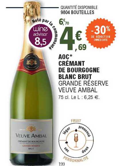 aoc crémant de bourgogne blanc brut grande réserve veuve ambal