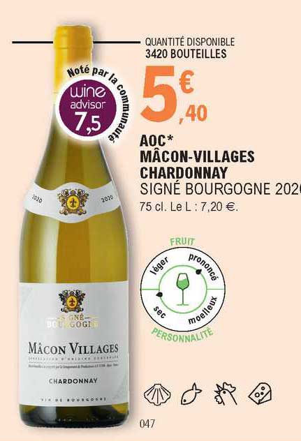 Aoc Mâcon-villages Chardonnay Signé Bourgogne 2020
