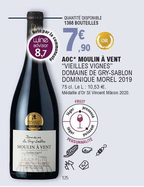 Aoc Moulin à Vent "vieilles Vignes" Domaine De Gry-sablon Dominique Morel 2019