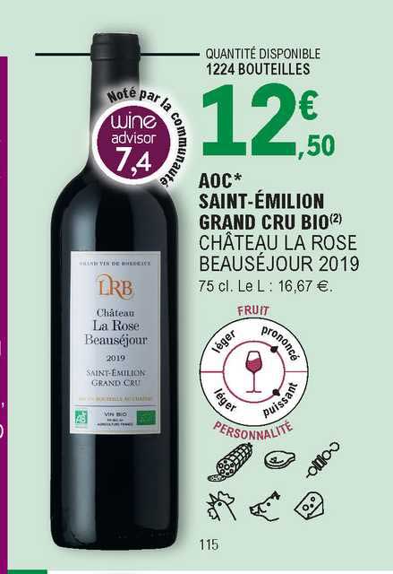 aoc saint-émilion grand cru bio château la rose beauséjour 2019