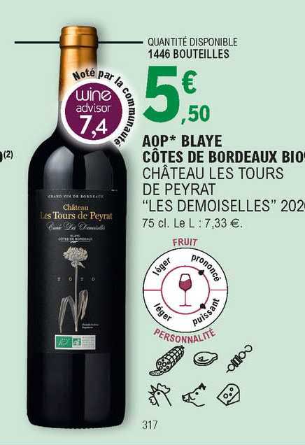 aop blaye côtes de bordeaux bio château les tours de peyrat "les demoiselles"s 2020