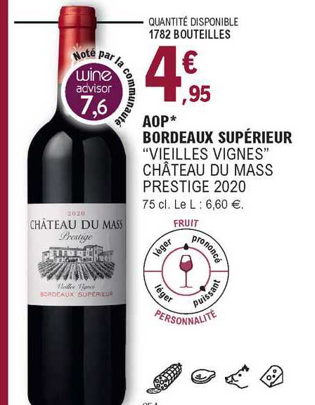 aop bordeaux supérieur "vieilles vignes" château du mass prestige 2020
