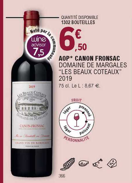 aop canon fronsac domaine de margales "les beaux coteaux" 2019