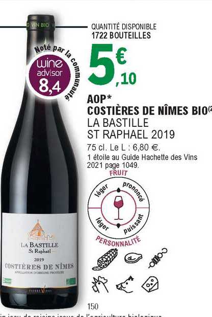 aop costières de nîmes bio la bastille st raphaël 2019