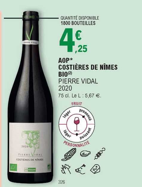 aop costières de nîmes bio pierre vidal 2020