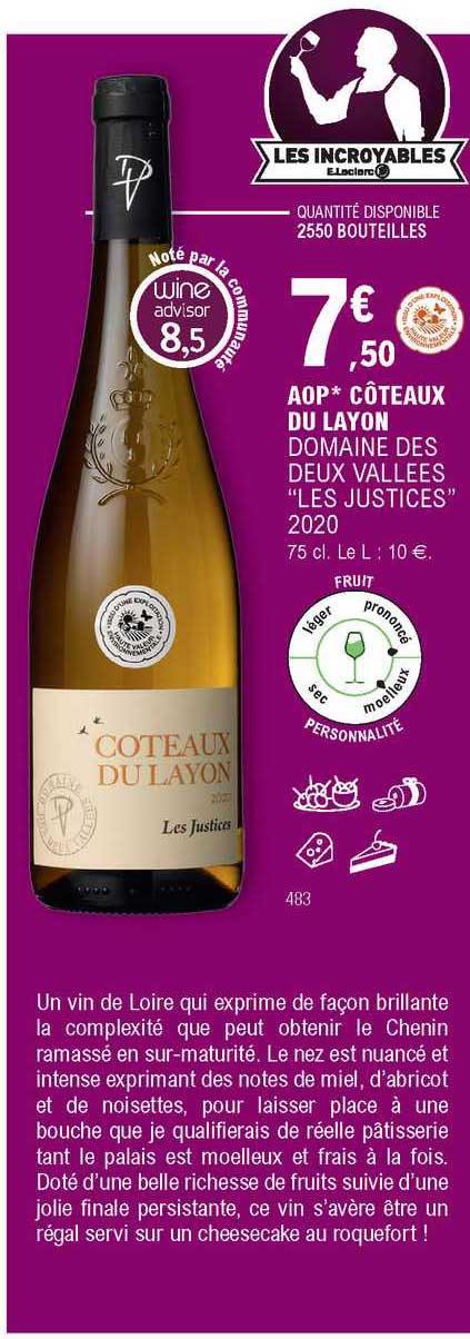 aop côteaux du layon domaine des deux vallées "les justices" 2020