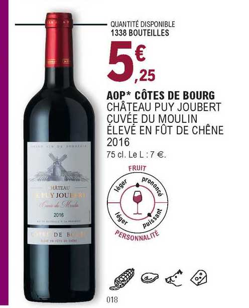 aop côtes de bourg château puy joubert cuvée du moulin élevée en fût de chêne 2016